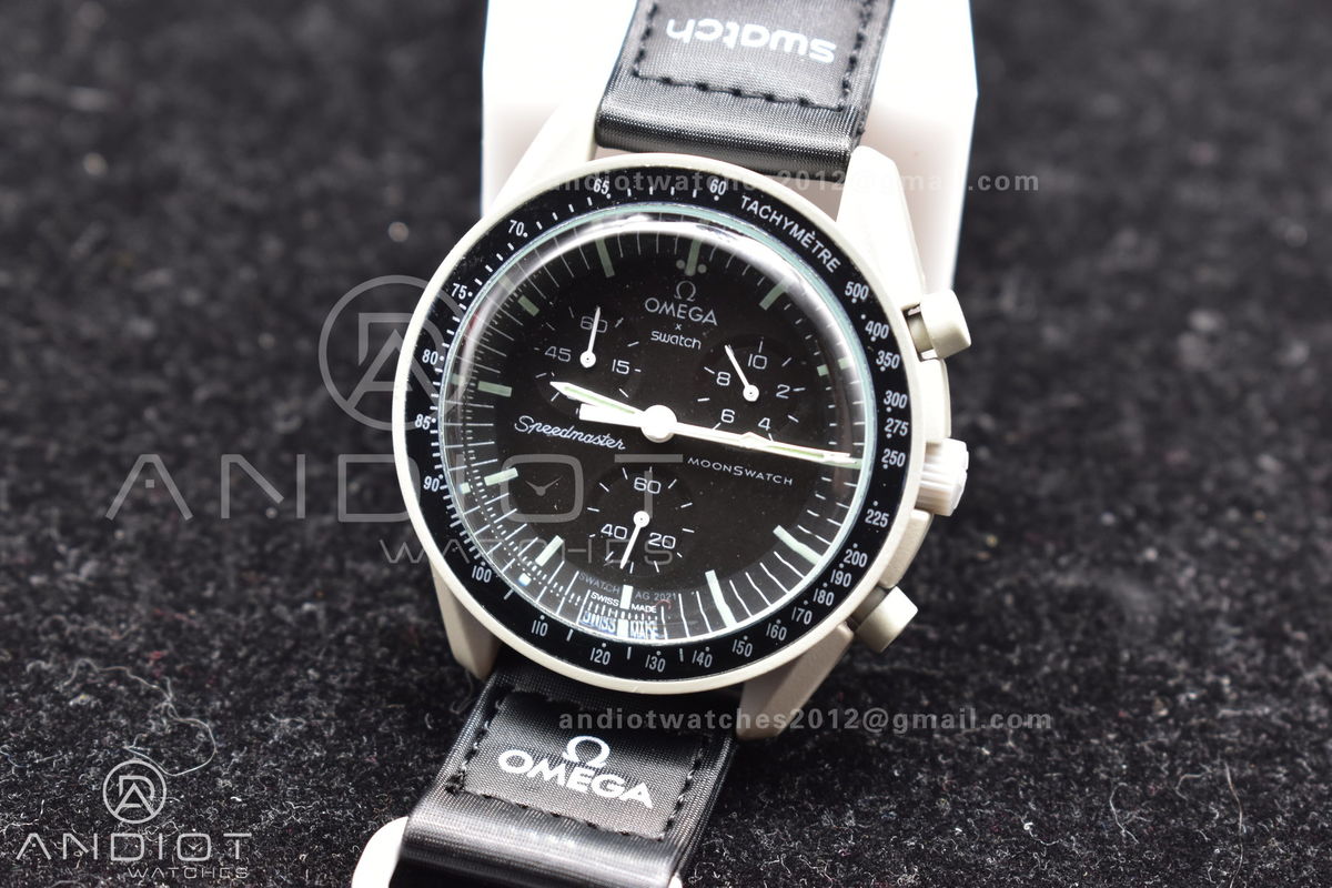 Swatch x Omega Bioceramic Moonwatch Mission to The Moon on Nylon Strap Quartz